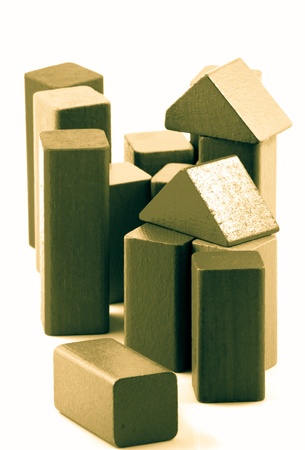 Wooden building blocks isolated on white background.の写真素材