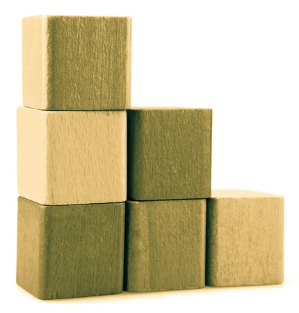 Wooden building blocks isolated on white background.の写真素材