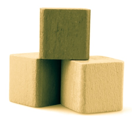 Wooden building blocks isolated on white background.の写真素材