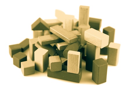 Wooden building blocks isolated on white background.の写真素材