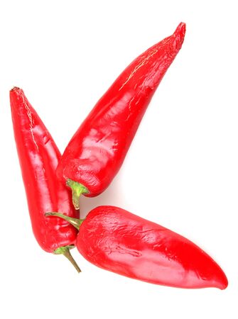 Red chilli peppers on white backgroundの写真素材