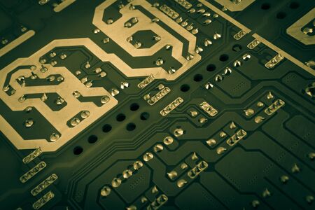 computer board with chips and componentsの写真素材