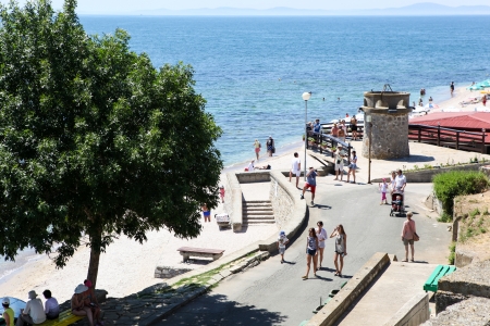 Nesebar, Bulgaria - 06/23/2013: People visit Old Town on June 23, 2013 day of Nessebar, Bulgaria. Nessebar in 1956 was declared as museum cityのeditorial素材