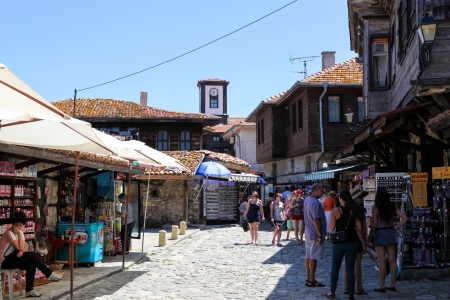 Nesebar, Bulgaria - 06/23/2013: People visit Old Town on June 23, 2013 day of Nessebar, Bulgaria. Nessebar in 1956 was declared as museum cityのeditorial素材