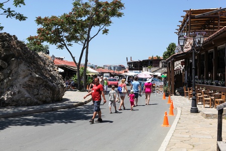 Nesebar, Bulgaria - 06/23/2013: People visit Old Town on June 23, 2013 day of Nessebar, Bulgariaのeditorial素材