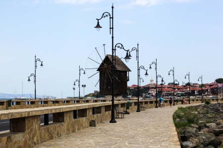 Nesebar, Bulgaria - 06/23/2013: People visit Old Town on June 23, 2013 day of Nessebar, Bulgaria. Nessebar in 1956 was declared as museum cityのeditorial素材