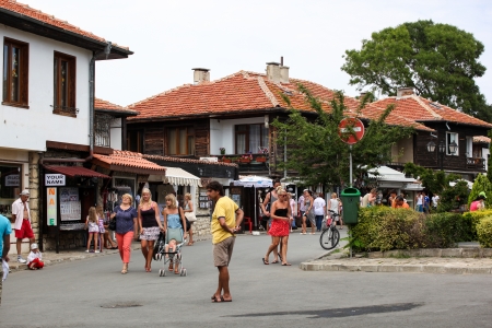 Nesebar, Bulgaria - 06/23/2013: People visit Old Town on June 23, 2013 day of Nessebar, Bulgaria. Nessebar in 1956 was declared as museum cityのeditorial素材