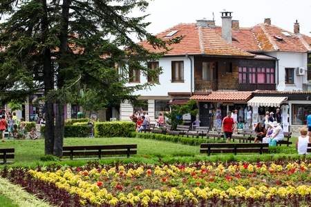 Nesebar, Bulgaria - 06/23/2013: People visit Old Town on June 23, 2013 day of Nessebar, Bulgariaのeditorial素材
