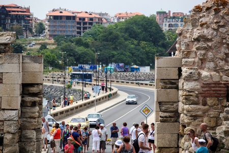 Nesebar, Bulgaria - 06/23/2013: People visit Old Town on June 23, 2013 day of Nessebar, Bulgariaのeditorial素材