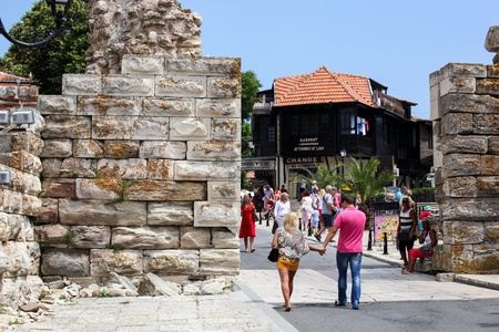 Nesebar, Bulgaria - 06/23/2013: People visit Old Town on June 23, 2013 day of Nessebar, Bulgariaのeditorial素材