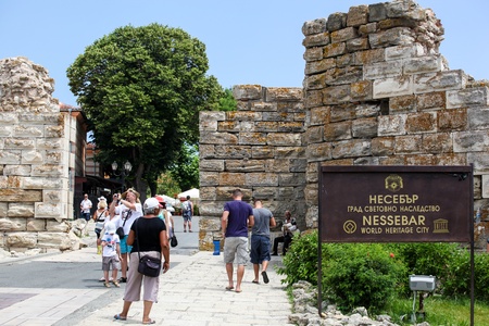 Nesebar, Bulgaria - 06/23/2013: People visit Old Town on June 23, 2013 day of Nessebar, Bulgariaのeditorial素材