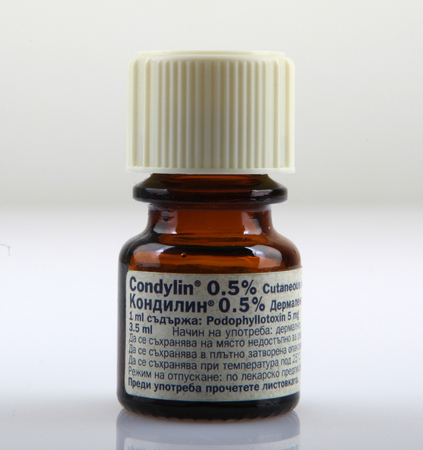 AYTOS, BULGARIA - JANUARY 21, 2014: Condyline is a solution that is used to remove genital...