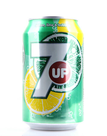 AYTOS, BULGARIA - MARCH 14, 2014: 7 Up isolated on white background. 7 Up is a brand of lemon-lime...