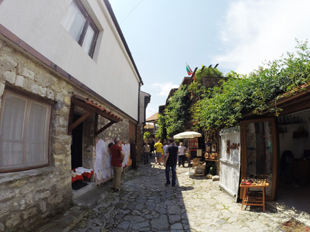 NESSEBAR, BULGARIA - JUNE 16: People visit Old Town on June 16, 2014 in Nessebar, Bulgaria.のeditorial素材