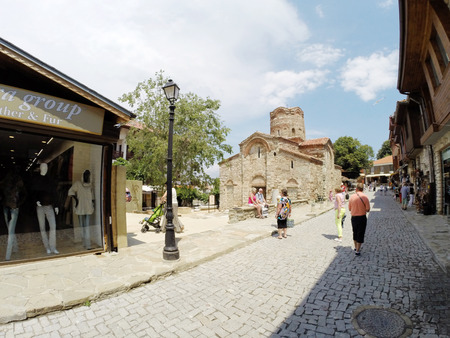NESSEBAR, BULGARIA - JUNE 16: People visit Old Town on June 16, 2014 in Nessebar, Bulgaria.のeditorial素材