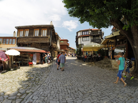 NESSEBAR, BULGARIA - JUNE 16: People visit Old Town on June 16, 2014 in Nessebar, Bulgaria.のeditorial素材