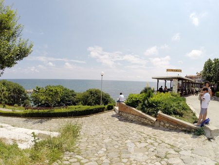 NESSEBAR, BULGARIA - JUNE 16: People visit Old Town on June 16, 2014 in Nessebar, Bulgaria.のeditorial素材