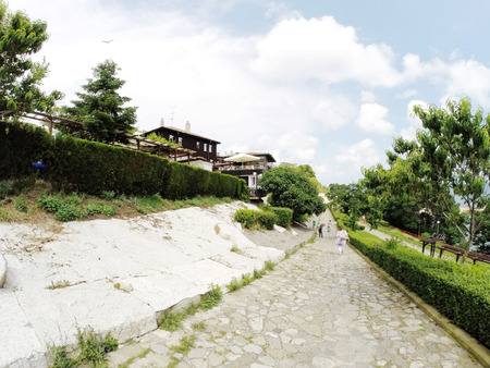 NESSEBAR, BULGARIA - JUNE 16: People visit Old Town on June 16, 2014 in Nessebar, Bulgaria.のeditorial素材