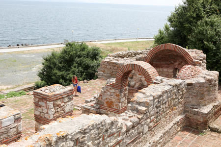 People visit Old Town on June 18, 2014 in Nessebar, Bulgaria. のeditorial素材