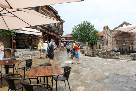 People visit Old Town on June 18, 2014 in Nessebar, Bulgaria. のeditorial素材