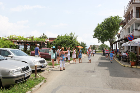 People visit Old Town on June 18, 2014 in Nessebar, Bulgaria. のeditorial素材