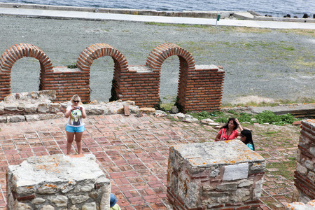 People visit Old Town on June 18, 2014 in Nessebar, Bulgaria. のeditorial素材