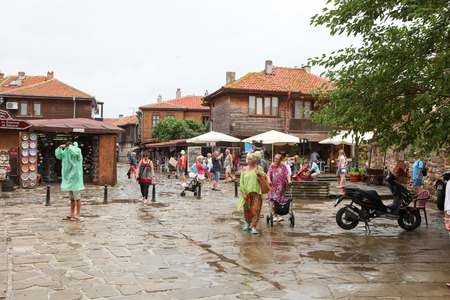 People visit Old Town on June 18, 2014 in Nessebar, Bulgaria. のeditorial素材