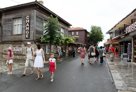 People visit Old Town on June 18, 2014 in Nessebar, Bulgaria. のeditorial素材