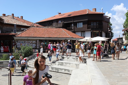 NESEBAR, BULGARIA - AUGUST 29: People visit Old Town on August 29, 2014 in Nesebar, Bulgaria. Nesebar in 1956 was declared as museum city, archaeological and architectural reservation by UNESCO.のeditorial素材
