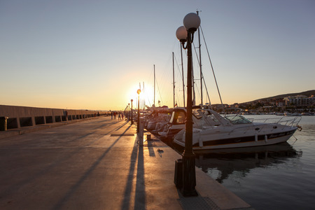 SVETI VLAS - AUGUST 29: Yachtport Marina Dinevi, August 29, 2014. Sveti Vlas is a town and seaside resort on the Black Sea coast of Bulgaria, located in Nesebar municipality, Burgas Province. のeditorial素材