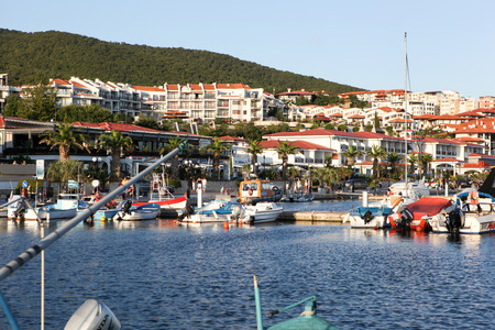 SVETI VLAS - AUGUST 29: Yachtport Marina Dinevi, August 29, 2014. Sveti Vlas is a town and seaside resort on the Black Sea coast of Bulgaria, located in Nesebar municipality, Burgas Province. のeditorial素材