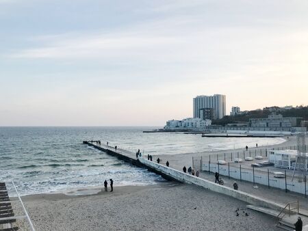 Odessa, Ukraine - November 17, 2017: Panorama of Arcadia Beach. Arcadia beach is Odessa, Ukraine's most famous beach. It is located in the Arcadia quarter.のeditorial素材