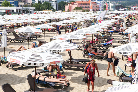 SUNNY BEACH, Bulgaria - June 26, 2018: Sunny Beach is a major seaside resort on the Black Sea coast of Bulgaria, located approximately 35 km north of Burgas in Nessebar municipality, Burgas Province.のeditorial素材