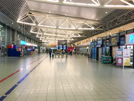 Sofia, Bulgaria - September 01, 2018: Passengers walking in Sofia Airport Terminal 2. "Sofia Airport" EAD is a licensed airport operator of the largest international airport in Bulgaria.のeditorial素材