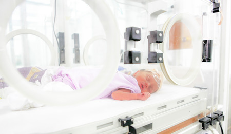 SLIVEN, BULGARIA - January 21, 2012: Newborn baby in hospital.のeditorial素材