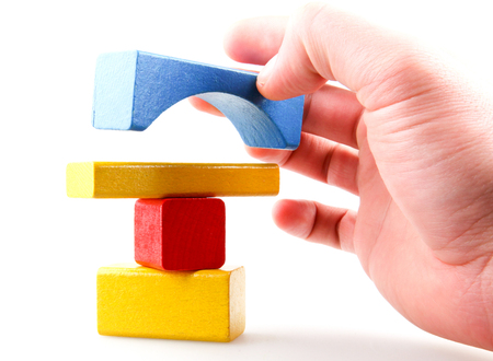 Wooden Building Blocks Set - Childrens Construction Wood Toyの写真素材