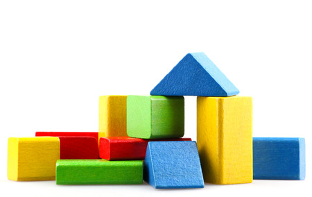 Wooden Building Blocks Set - Childrens Construction Wood Toyの写真素材