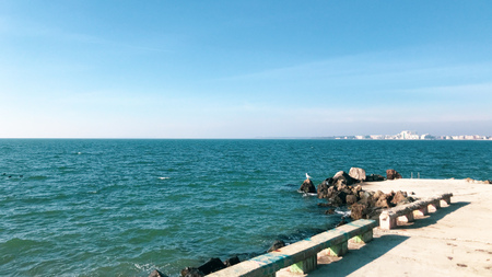 Scenic View Of Sea Against Blue Sky In Pomorie, Bulgaria.
