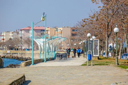 Pomorie, Bulgaria - March 02, 2019: Spring Walk Through The Central Part Of The City.