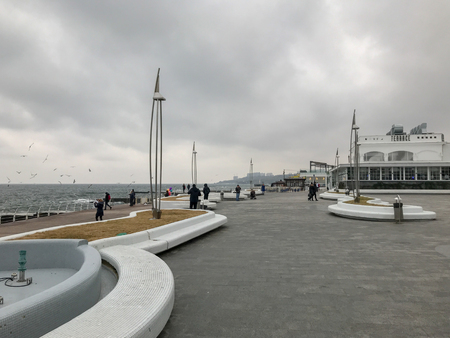 Odessa, Ukraine - December 28, 2017: Beautiful View To The Sea Coast.のeditorial素材
