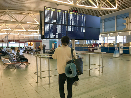 Sofia, Bulgaria - June 09, 2019: Passengers Walking In Sofia Airport Terminal 2. "Sofia Airport" EAD Is A Licensed Airport Operator Of The Largest International Airport In Bulgaria.のeditorial素材