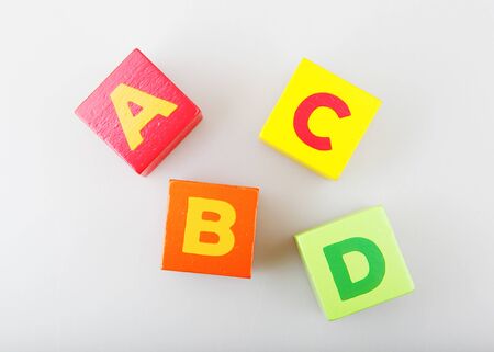 Wooden Alphabet Blocks Isolated On White Backgroundの写真素材