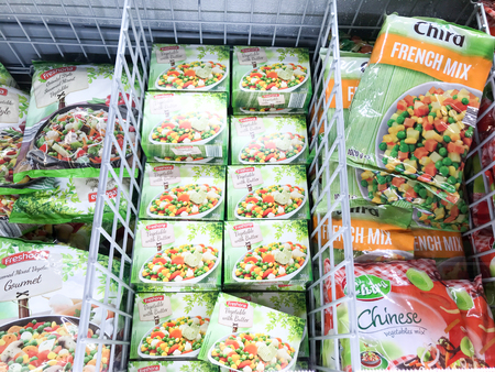 Pomorie, Bulgaria - September 12, 2019: Frozen Vegetables At The Supermarket.のeditorial素材
