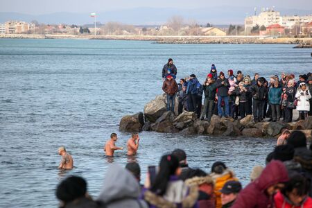 Pomorie, Bulgaria - January 06, 2020: Epiphany in the town of Pomorie. Epiphany is a Christian feast day that celebrates the revelation of God incarnate as Jesus Christ.のeditorial素材