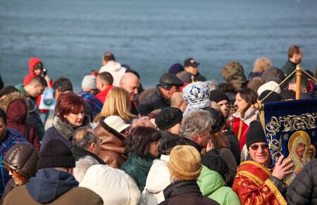 Pomorie, Bulgaria - January 06, 2020: Epiphany in the town of Pomorie. Epiphany is a Christian feast day that celebrates the revelation of God incarnate as Jesus Christ.のeditorial素材