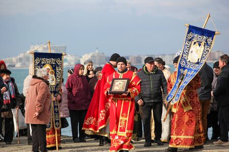 Pomorie, Bulgaria - January 06, 2020: Epiphany in the town of Pomorie. Epiphany is a Christian feast day that celebrates the revelation of God incarnate as Jesus Christ.のeditorial素材