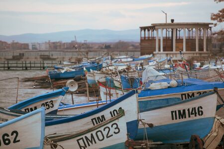 Pomorie, Bulgaria - February 07, 2020: Fishing Boats At The Harbor.