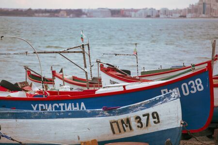 Pomorie, Bulgaria - February 07, 2020: Fishing Boats At The Harbor.のeditorial素材