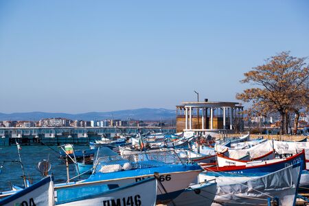 Pomorie, Bulgaria - February 07, 2020: Fishing Boats At The Harbor.のeditorial素材