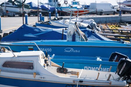 Pomorie, Bulgaria - February 12, 2020: Fishing Boats At The Harbor.のeditorial素材